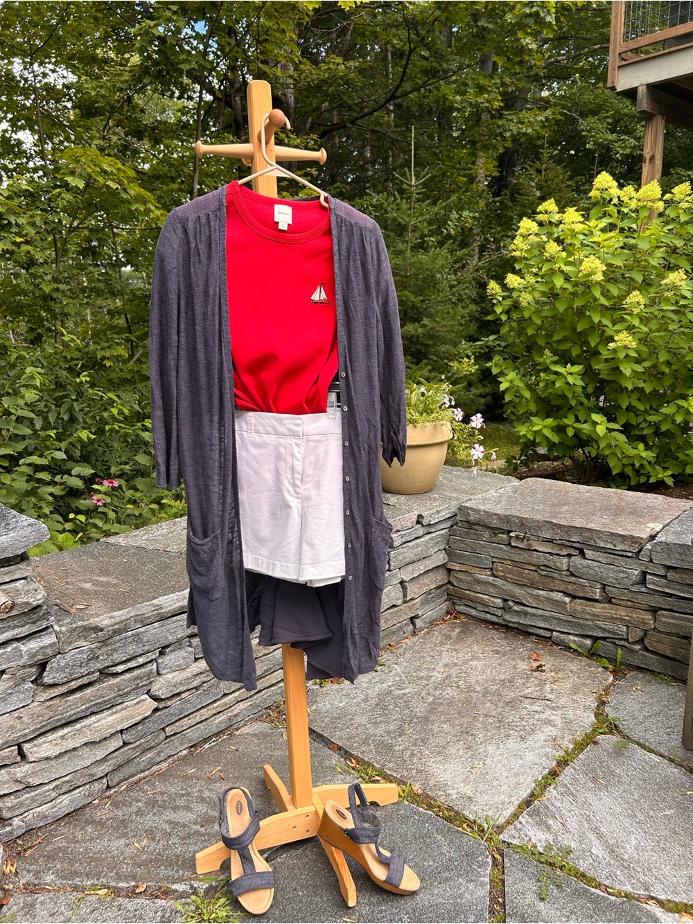 MOTHER Dusty Navy Blue Lightweight Button-Front Long Cardigan
